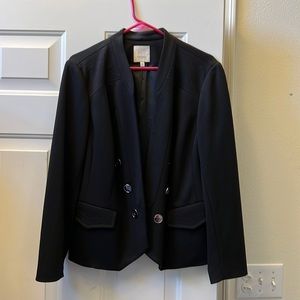 Collarless suit coat with stylish button detailing